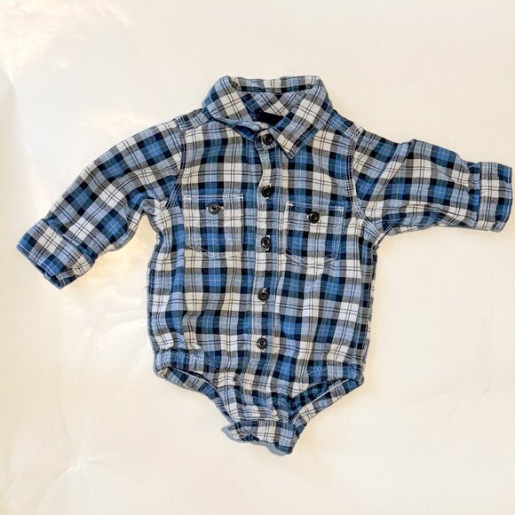 Baby GAP boys 3 -6 months button up collared shirt in plaid - Picture 1 of 4